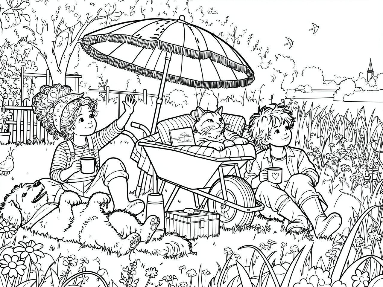 kleurplaat-85-Krieltje_en_de_kruiwagen_die_op_vakantie_wilde